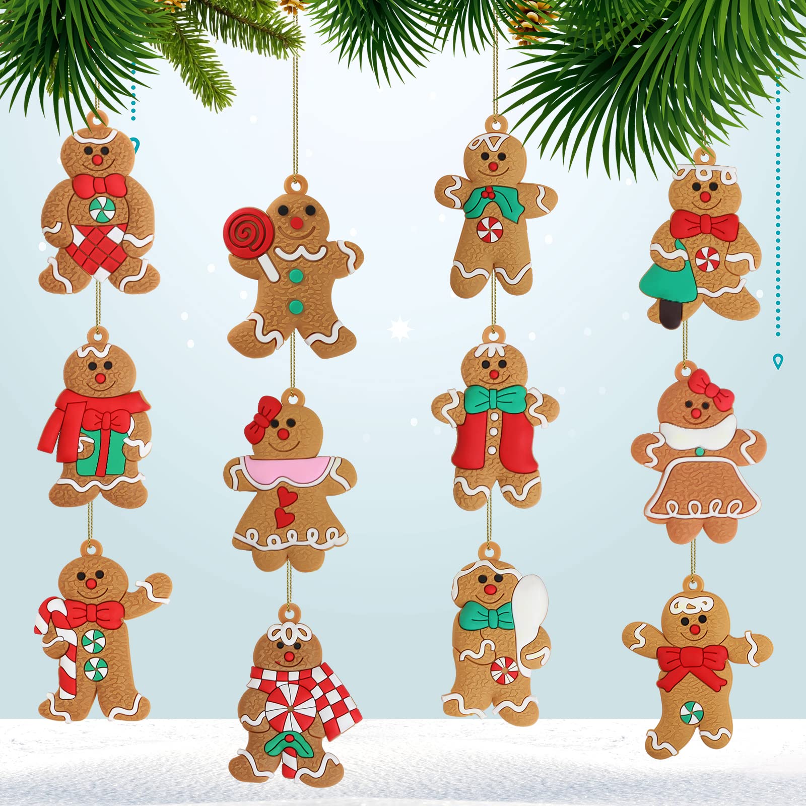 MILIAFLICK 12 Pièces Bonhomme en Pain D'Epices Ornement Sapin de Noel