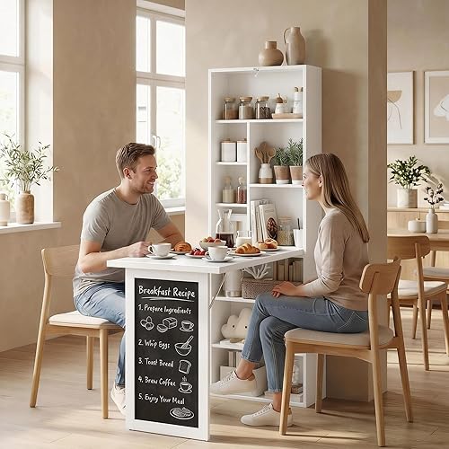 Miniatura 9 de HOMCOM Escritorio plegable convertible con pizarra, escritorio de computadora montado en la pared que ahorra espacio con estantes de almacenamiento