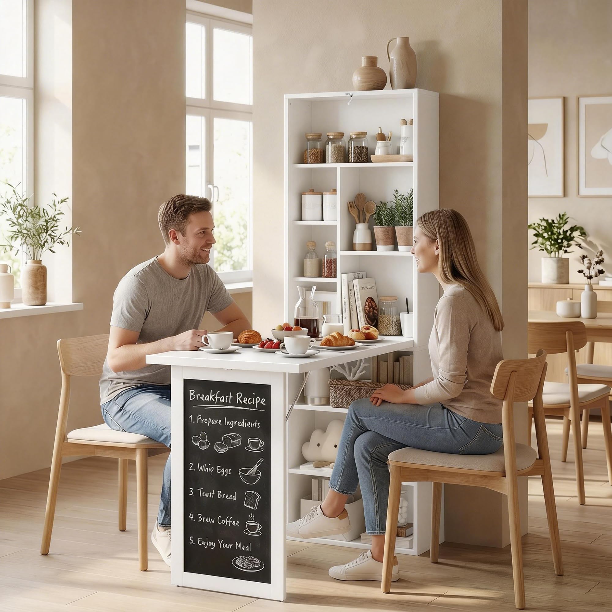 HOMCOM Scrivania con Libreria e Lavagna, Scrivania Salvaspazio con Piano Pieghevole in Legno di Pino, Tavolo da Lavoro con Ripiani Regolabili, per Cameretta, Studio, Ufficio, 98x51x153 cm, Bianco