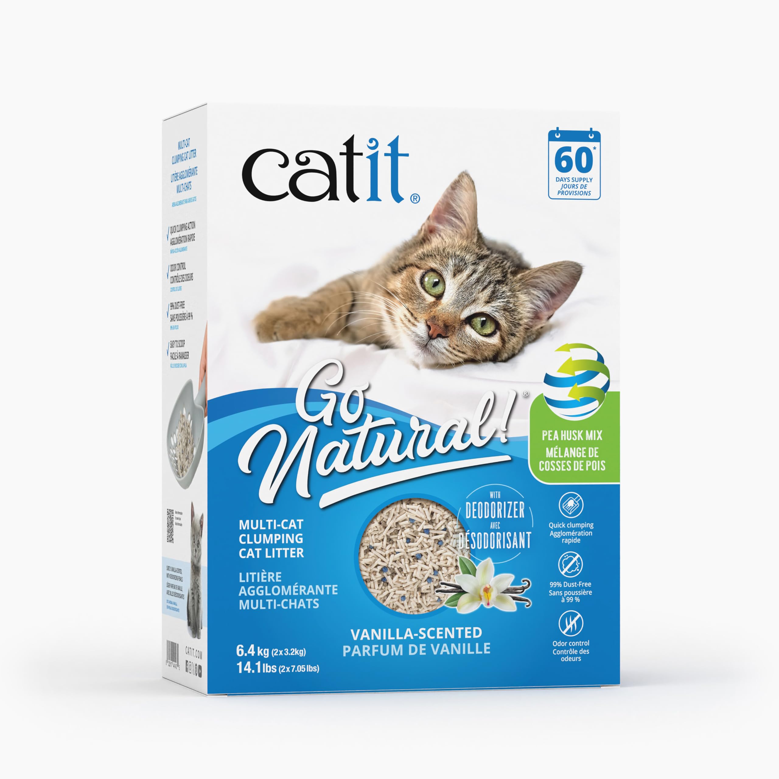 Catit Go Natural Vanilla Scented Multi-Cat Clumping Cat Litter, Deodorising, 99% Dust-Free, Fast Clumping Cat Litter