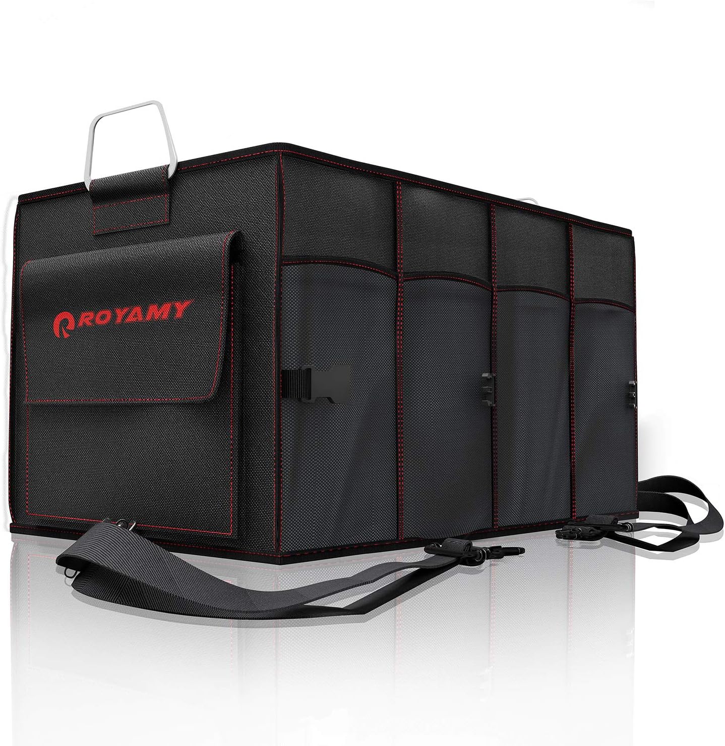 ROYAMY Car Trunk Organizer with Straps - Collapsible Cargo Storage Organizer for Car (Black)