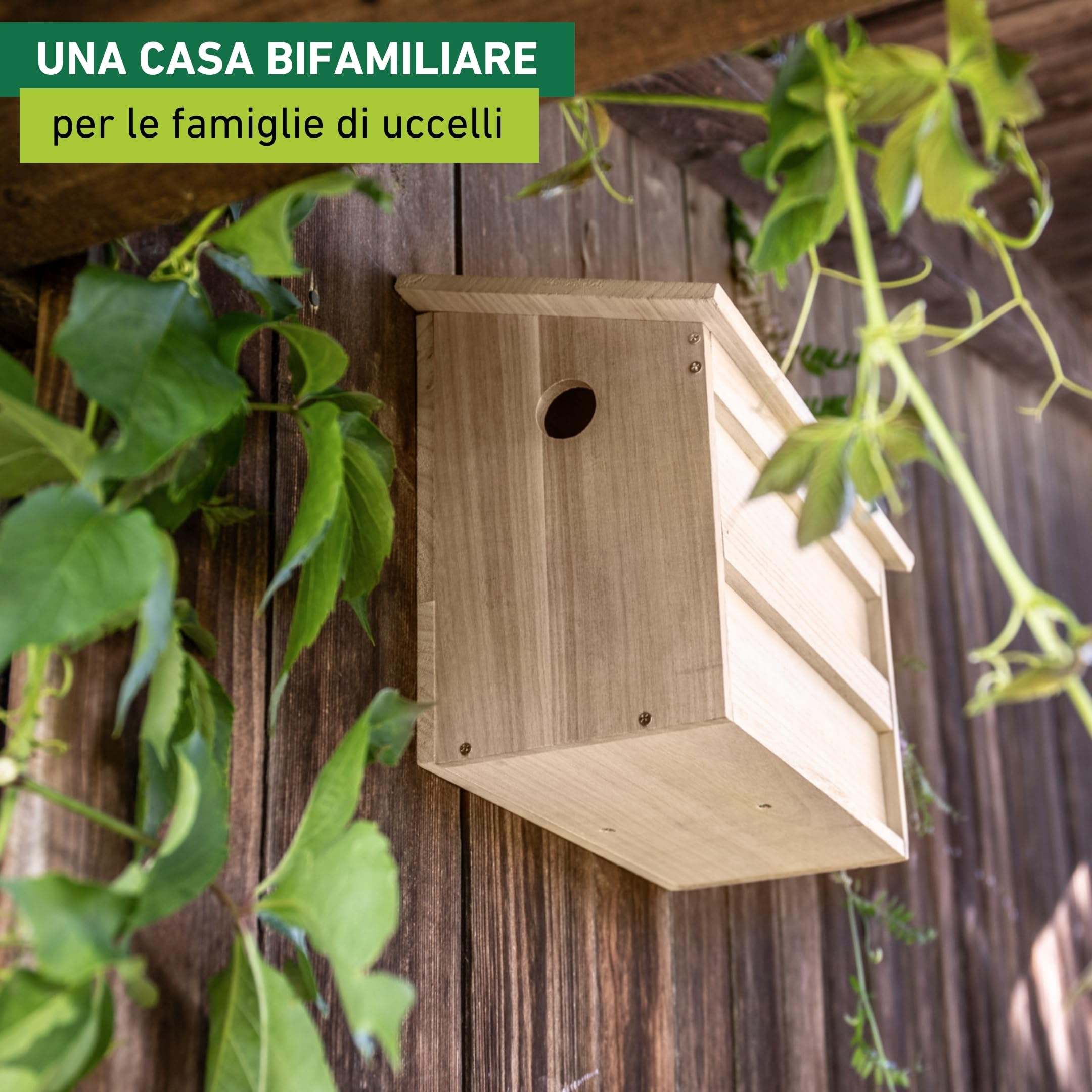Windhager Twinhouse 07466 - Casetta per uccelli con due camere separate, per uccelli e allevamenti, 18 x 38 x 26 cm, colore naturale
