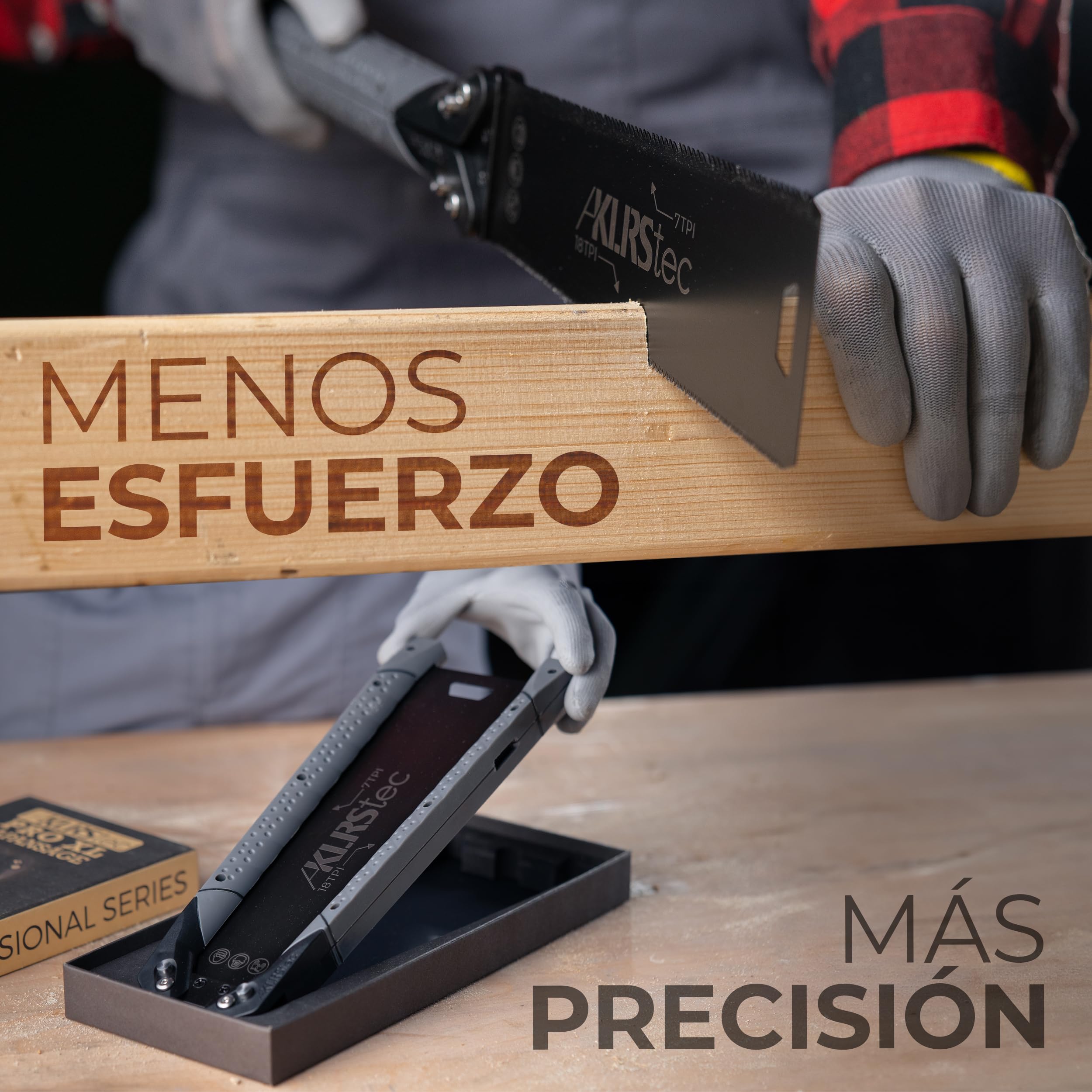 KLRStec Sierra japonesa PRO XL - Hoja de sierra dentada de doble cara [240mm] de acero al carbono - Sierra de tracción plegable con mango de TPU antideslizante