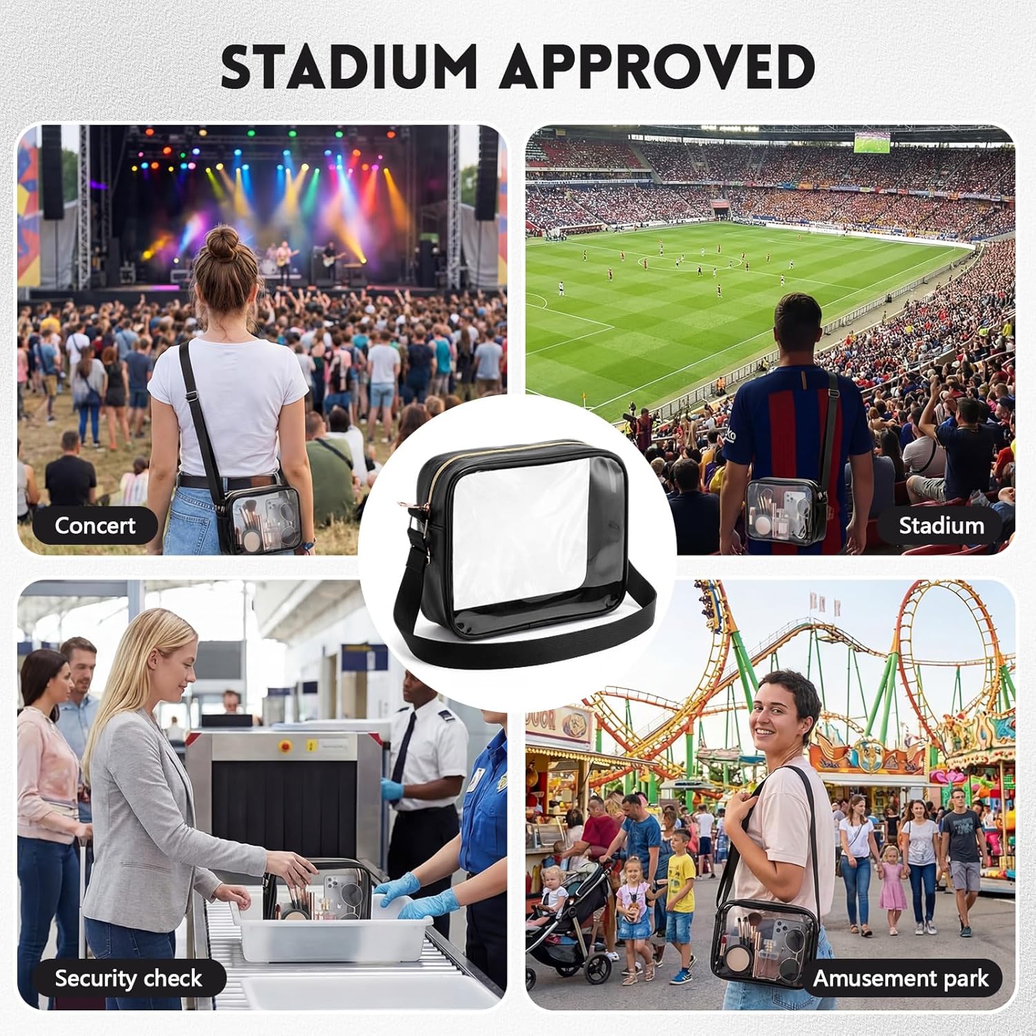 Abbylike 16 Pack Clear Crossbody Bags Bulk Stadium Approved Adjustable Strap Transparent Purse for Women Concerts Sport Event