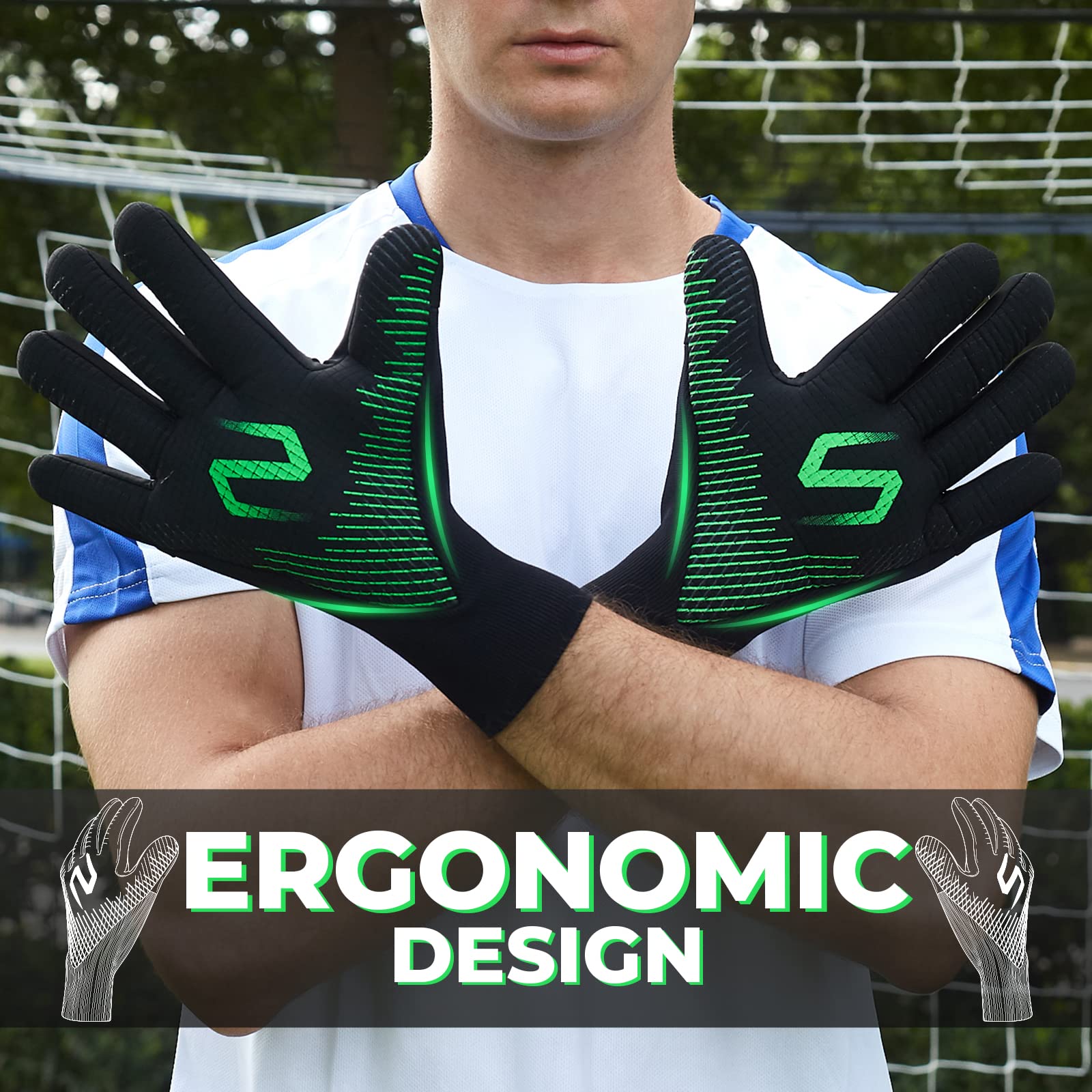 WVVOU Gants de Gardien de But, Gants de Football, Gants de Foot Gardien de But Respirants en Latex, 4 mm, Coupe négative, pour Enfant, Adultes et Jeunes