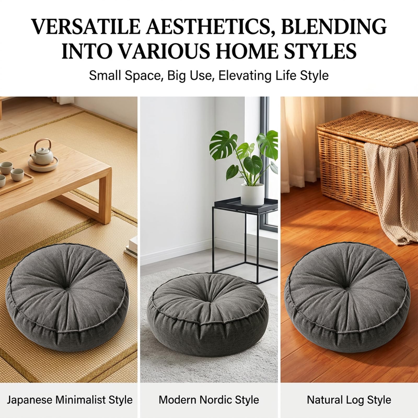 Cuscino per seduta rotondo, impermeabile e resistente alle intemperie, per interni ed esterni, 10 cm di altezza e 45 cm di diametro, ideale per casa, giardino e uso sul pavimento (grigio scuro)