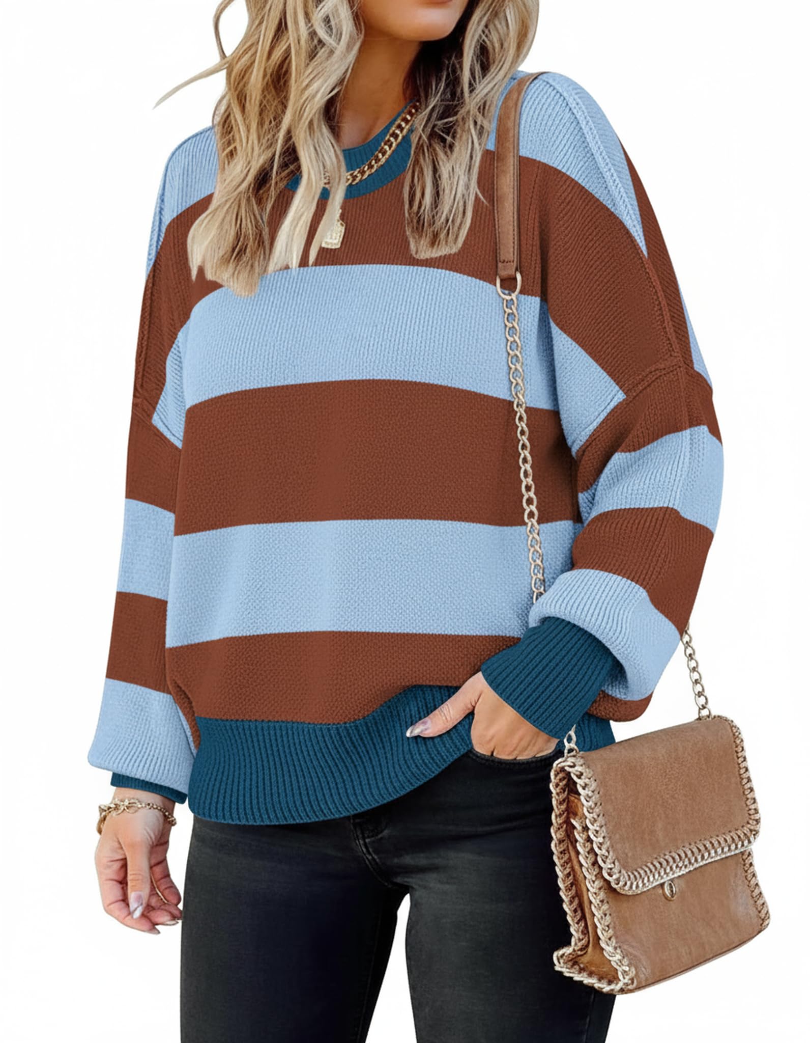 Womens Oversized Sweaters Fall 2026 Fashion Clothes Colorblock Knit Tops