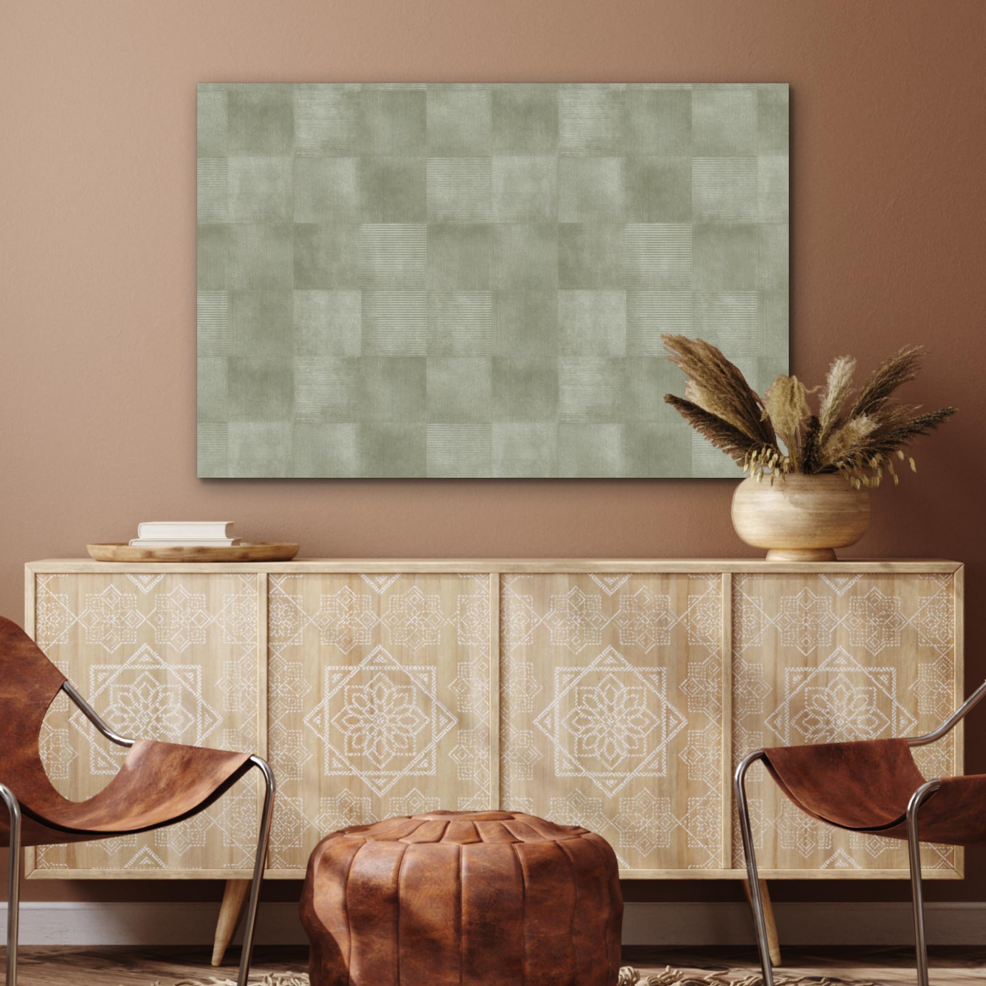 MuchoWow© Wandbilder Akustikpaneele Filz Deko Wohnung Bild Wohnzimmer | 90x60 cm - Wandpaneele Schallabsorber Wand Bilder Wandpaneel Wall Decor Wohnungen - Rustikal - Grün