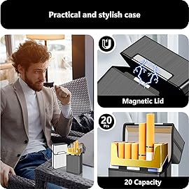 roygra Cigarette Case (2 Pack), Magnetic Switch 20pcs Cigarette Holder Case for Men Women, Cigarettes Smoking Accessories, Metal and Plastic Box for Smoke (Grey + Blue, 85mm King Size)