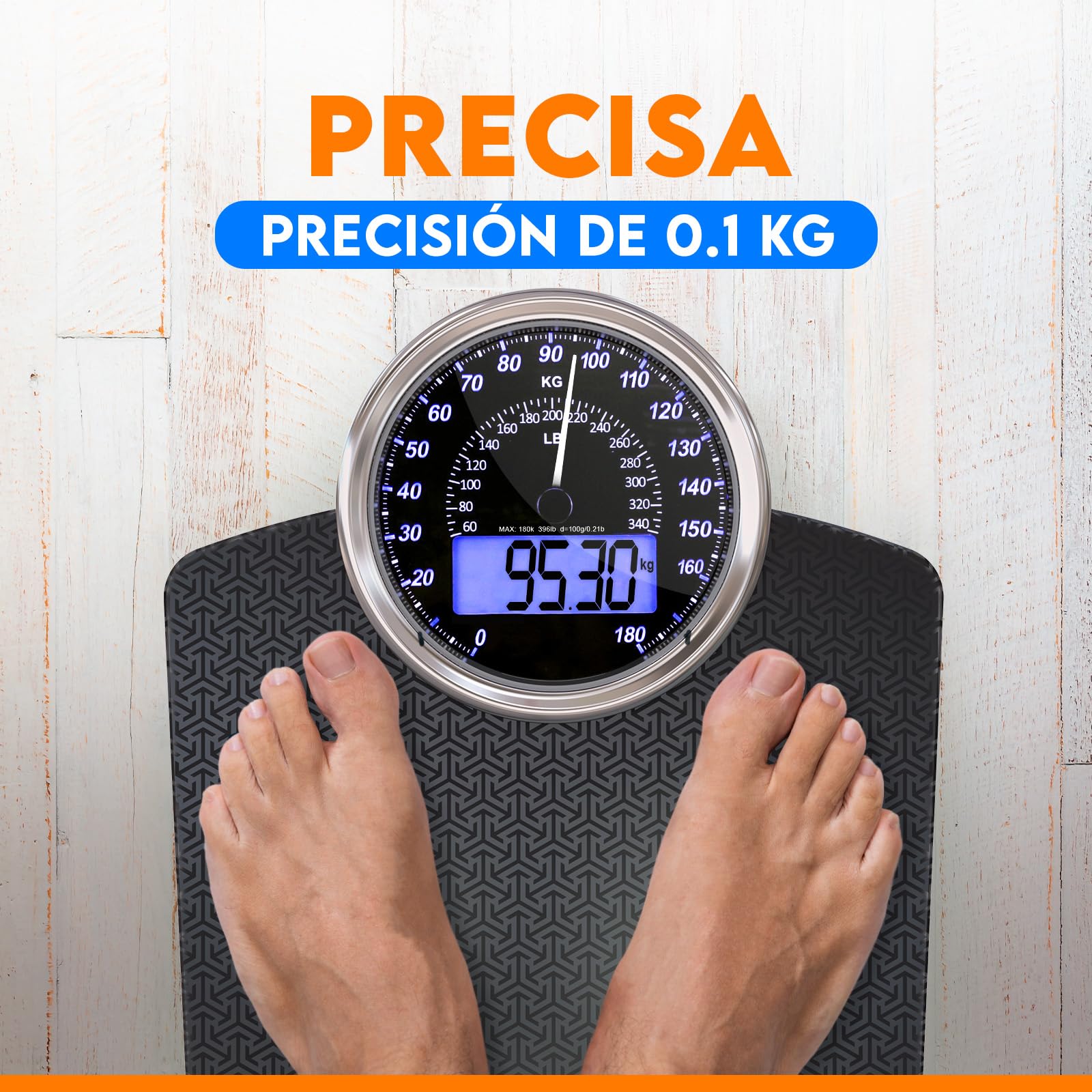ZENO Báscula Digital y Analógica Híbrida - NUEVO - 2 en 1 - Soporta hasta 180 kg - Vidrio Templado Grueso - Pantalla Extra Grande - Fácil Lectura - Nova Negra