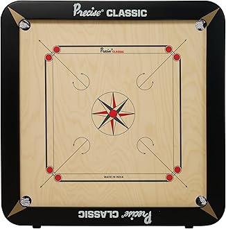 Precise Classic 24mm Carrom Board with Coins, Striker, and Powder, Black, 1-4 Players, Ages 13 and Up