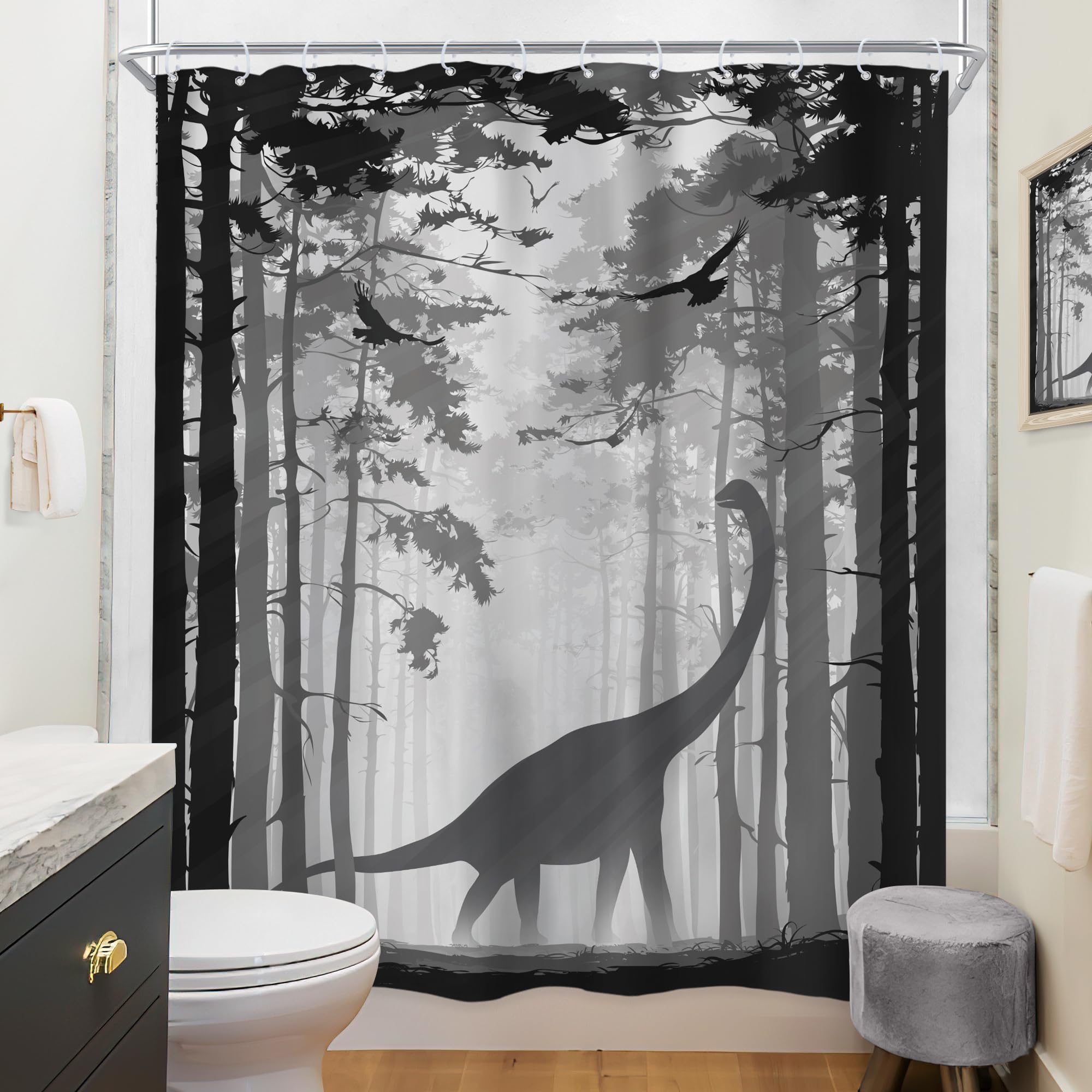Funny Monkey Mountain Sunrise Shower Curtain - 60x72 Inch Waterproof Polyester, Rustic Wild Animal Silhouette Design, Includes 12 Hooks - View #10