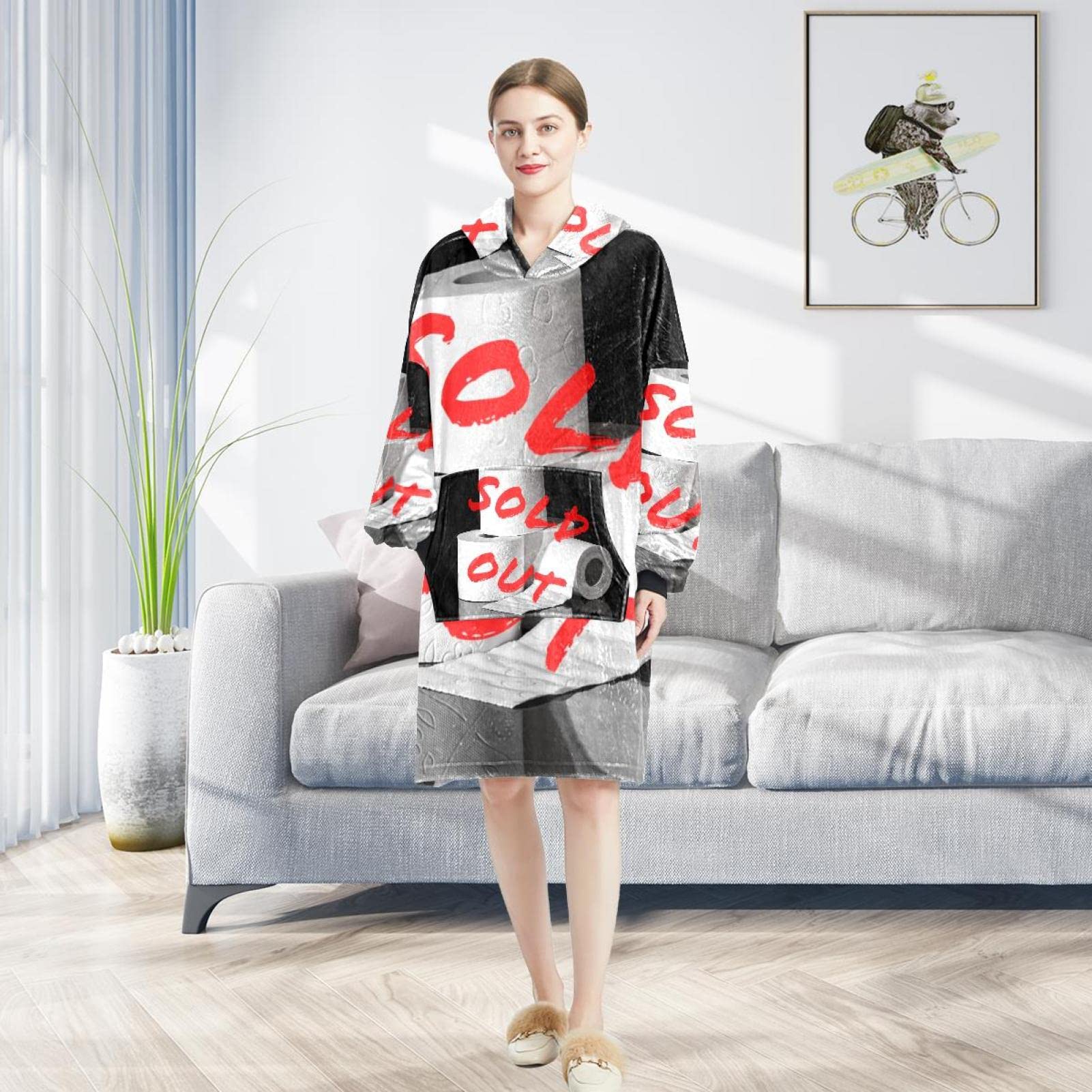 Koc do noszenia z kapturem, ponadwymiarowa bluza z kapturem dla kobiet, wygodna bluza papier toaletowy wyprzedany, Multicolor, rozmiar uniwersalny