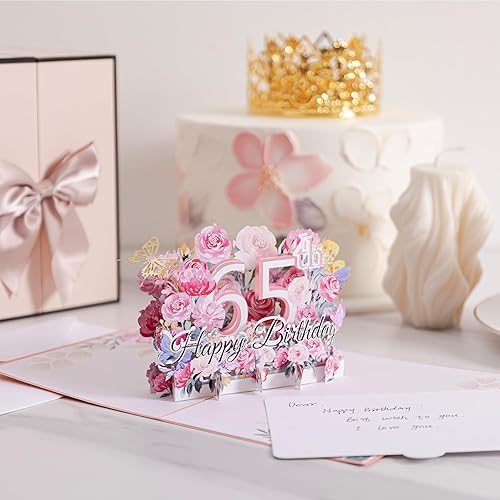 Miniatura 2 de Oyydecor Tarjeta emergente de feliz cumpleaños 65 para mujeres, esposa, regalo de cumpleaños 65 para mamá, tarjeta de cumpleaños de felicitación 3D