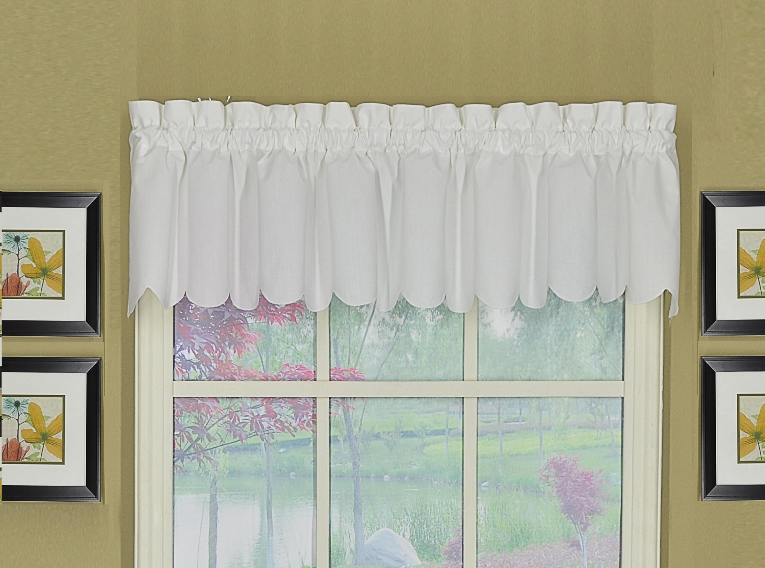 Today's Curtain, Orleans Scallop Curtain, White Valance, 60" W x 12" L, White
