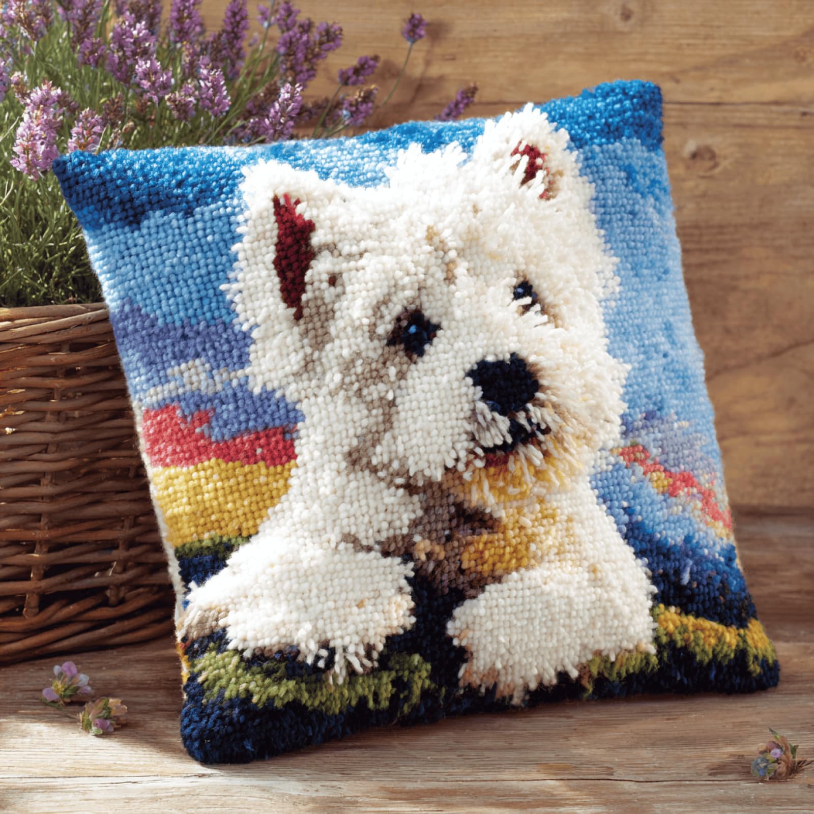 Latch Hook Pillow Cover Kit for Adults West High White Ground Terrier