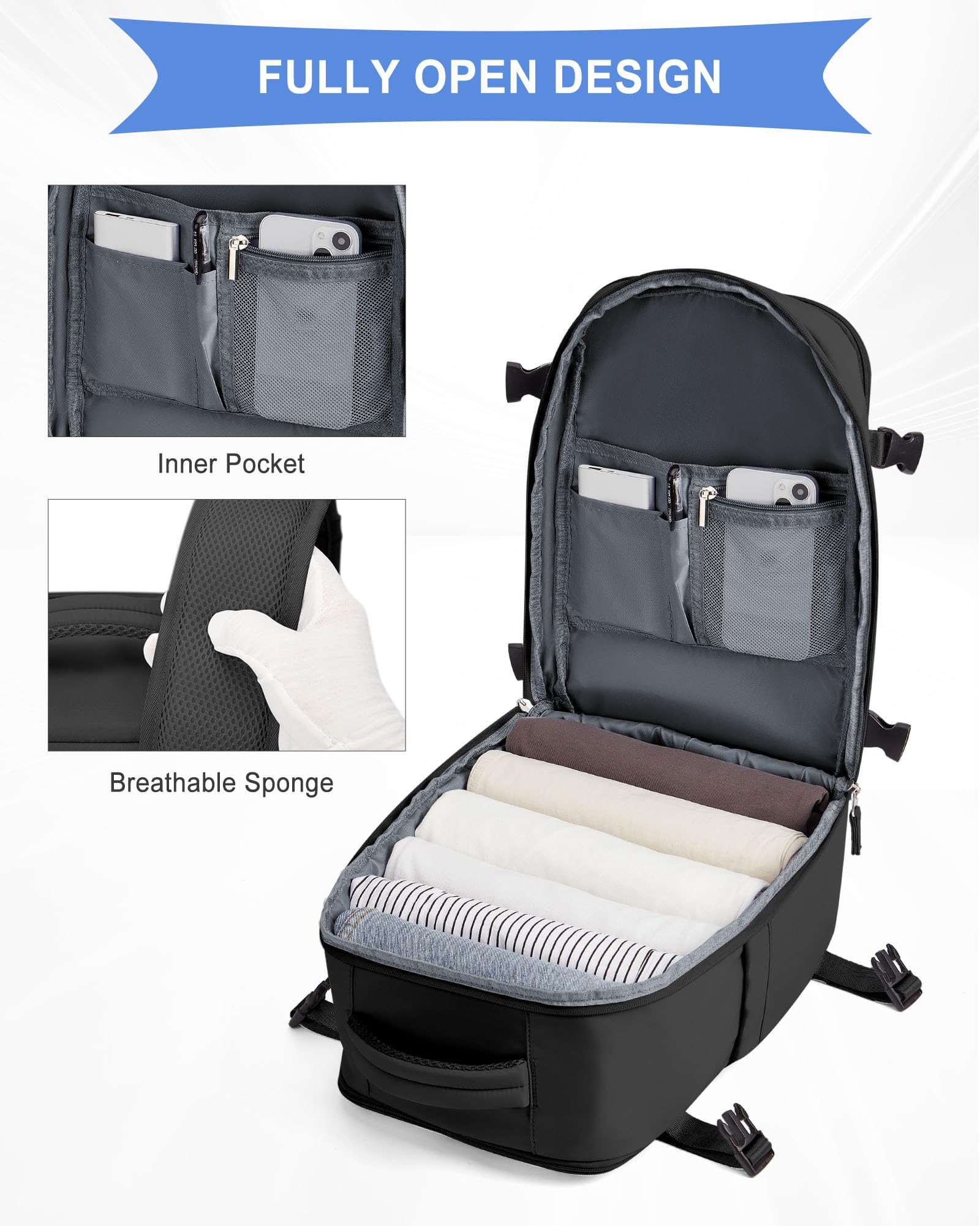 SZLX Zaino Ryanair 40x30x20 Sottovuoto con Pompa Zaino da Viaggio 40x30x20 Wizzair Bagaglio a Mano 40x20x25 Ryanair Donna Borse da Cabina per Easyjet 45x36x20 Uomo Zaino Laptop 14 Pollici Valigia