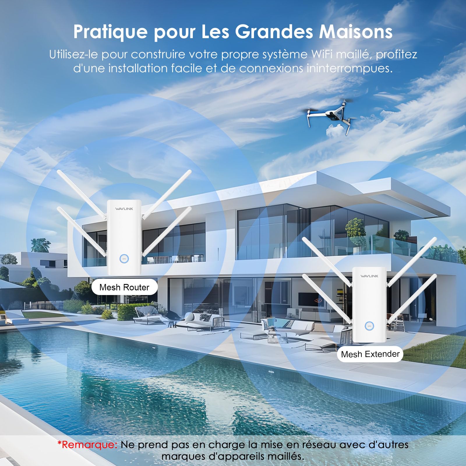 WAVLINK AX3000 Double Bande Wi-FI 6 Range Extender, amplificateur WiFi Extender, répéteur WiFi avec Port Gigabit, 4 antennes 5 dBi, Prend en Charge Le Mode répéteur/AP/routeur/Maille, Installation