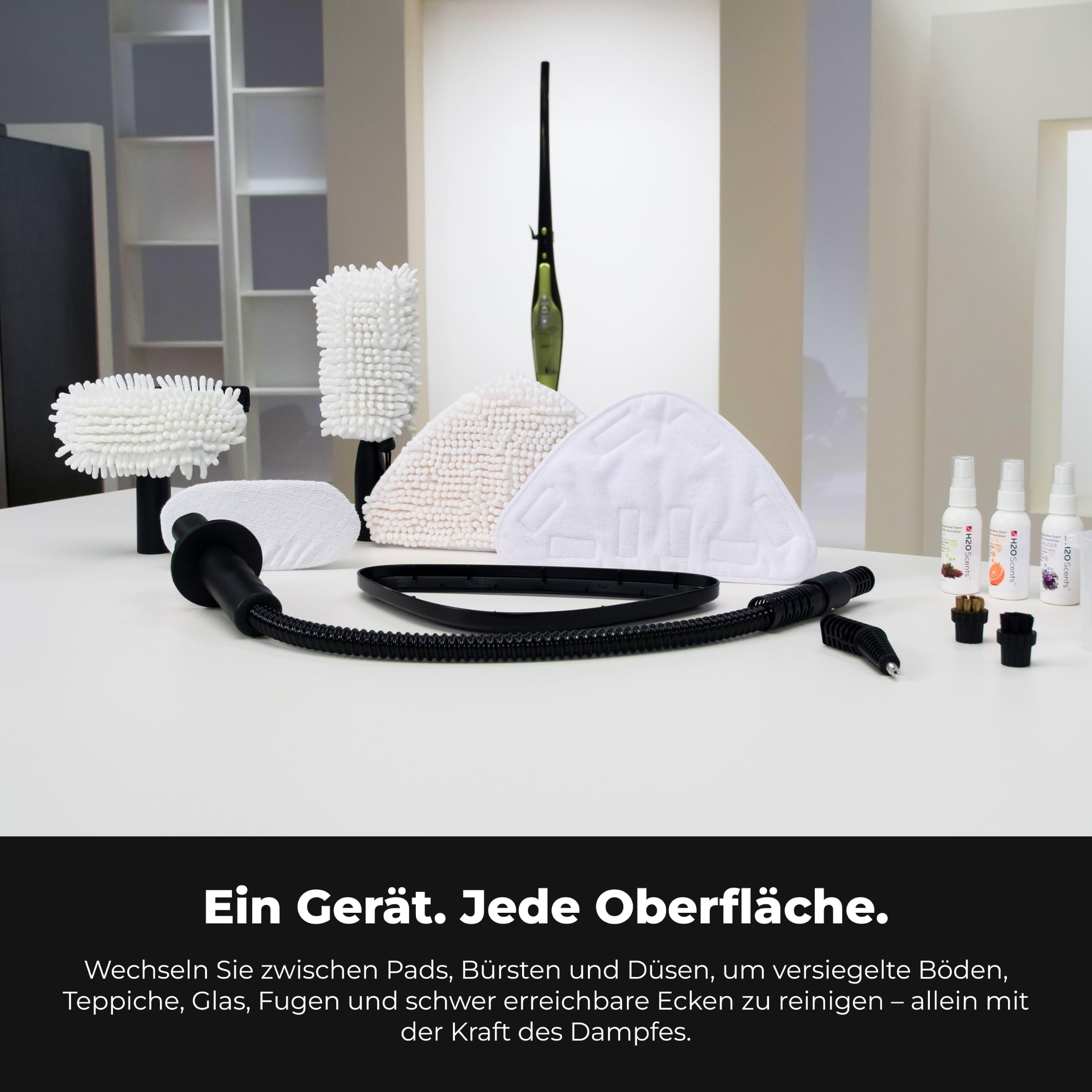 H2O HD Chemiefreier Dampfbesen & Handdampfer 1500W | Entfernt bis zu 99,9% der Bakterien, 450ml Tank, <30s Aufheizzeit, für Familien & Haustiere