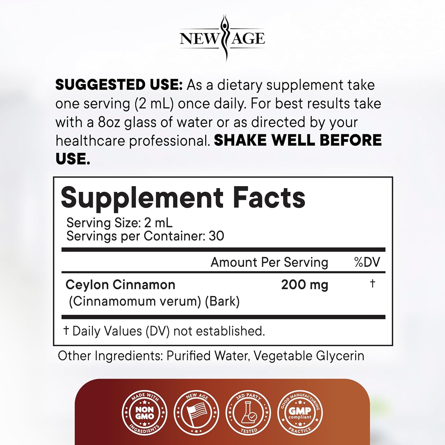 NEW AGE Ceylon Cinnamon Tincture Drops - Liquid Cinnamon Supplements for Overall Support - Cinnamomum Verum Bark Extract - Vegan, Sugar & Alcohol-Free, Non-GMO - 2 fl oz - Image 4