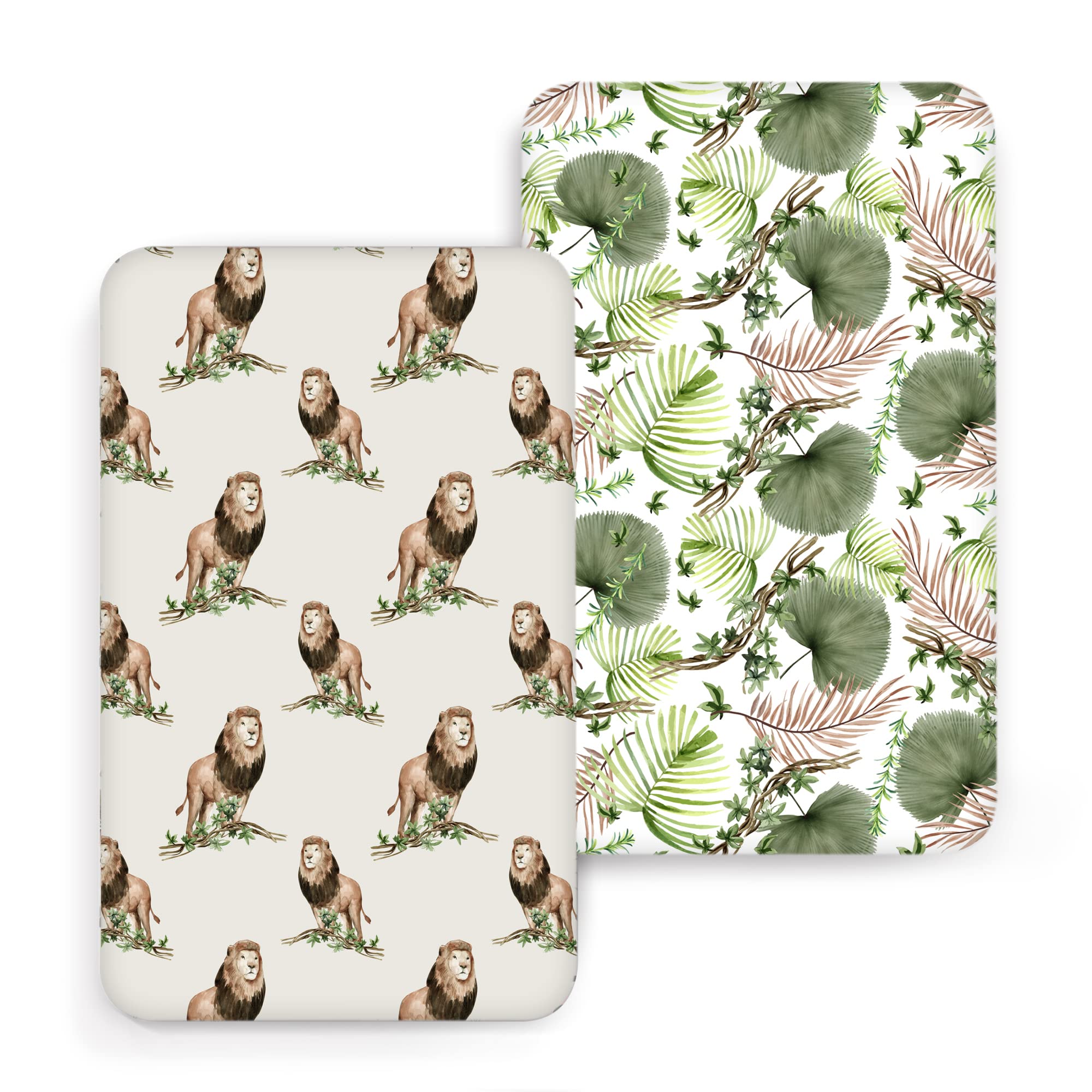 COSMOPLUS Stretch Pack n Play Sheets 2 Pack, Mini Crib Sheets Sets Fitted Pack and Play Sheets Playard Sheets Ultra Stretchy Soft,Lion Forest