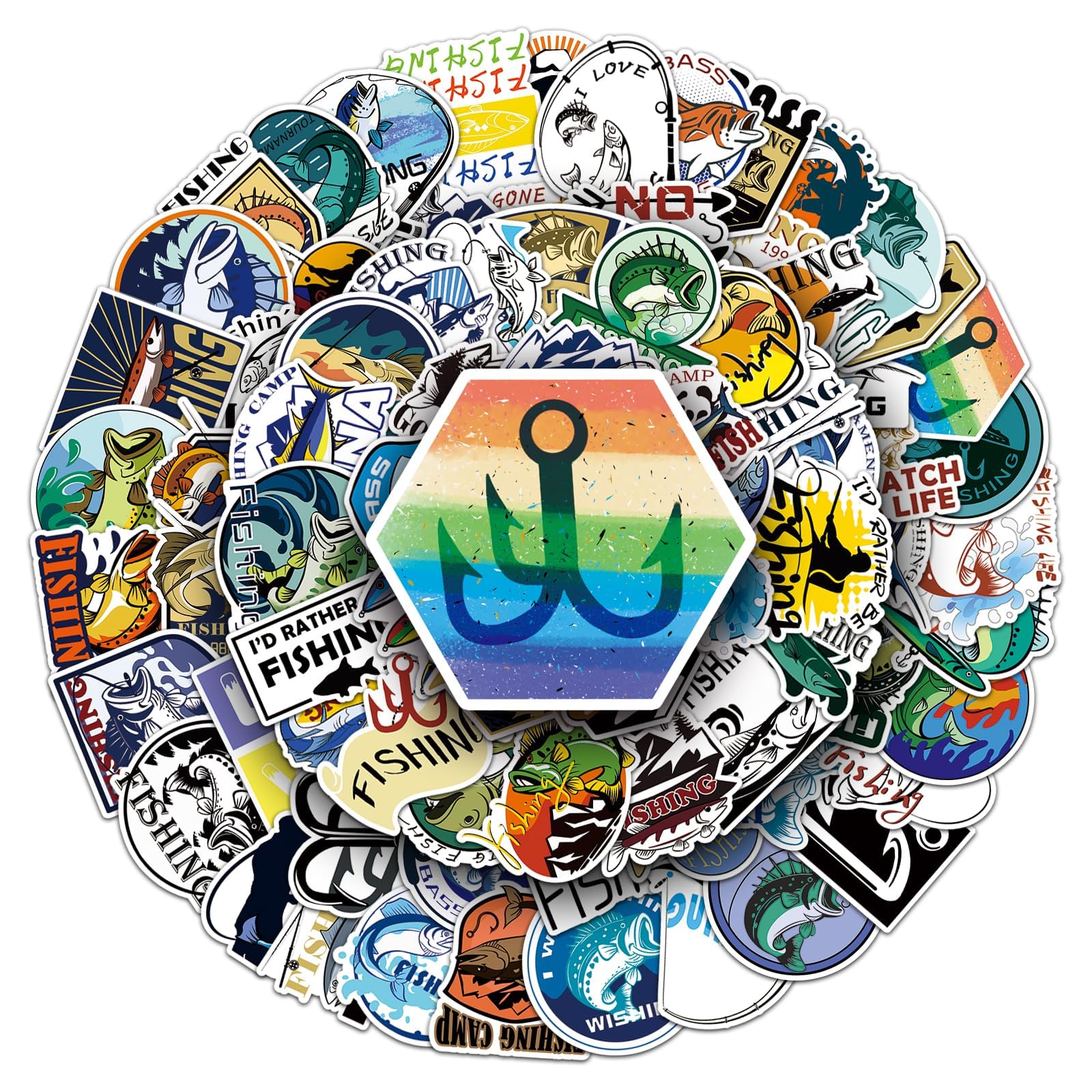 102Pcs Fishing Sticker Set: Reel in Adventure with Waterproof Vinyl Decals for Laptop, Car, Skateboard, Scrapbook