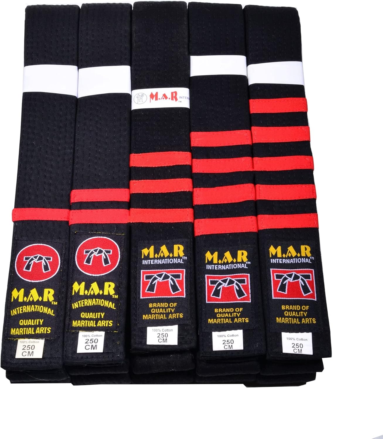 MAR Martial Arts Block Striped Belt, Shodan Black Belt First Dan