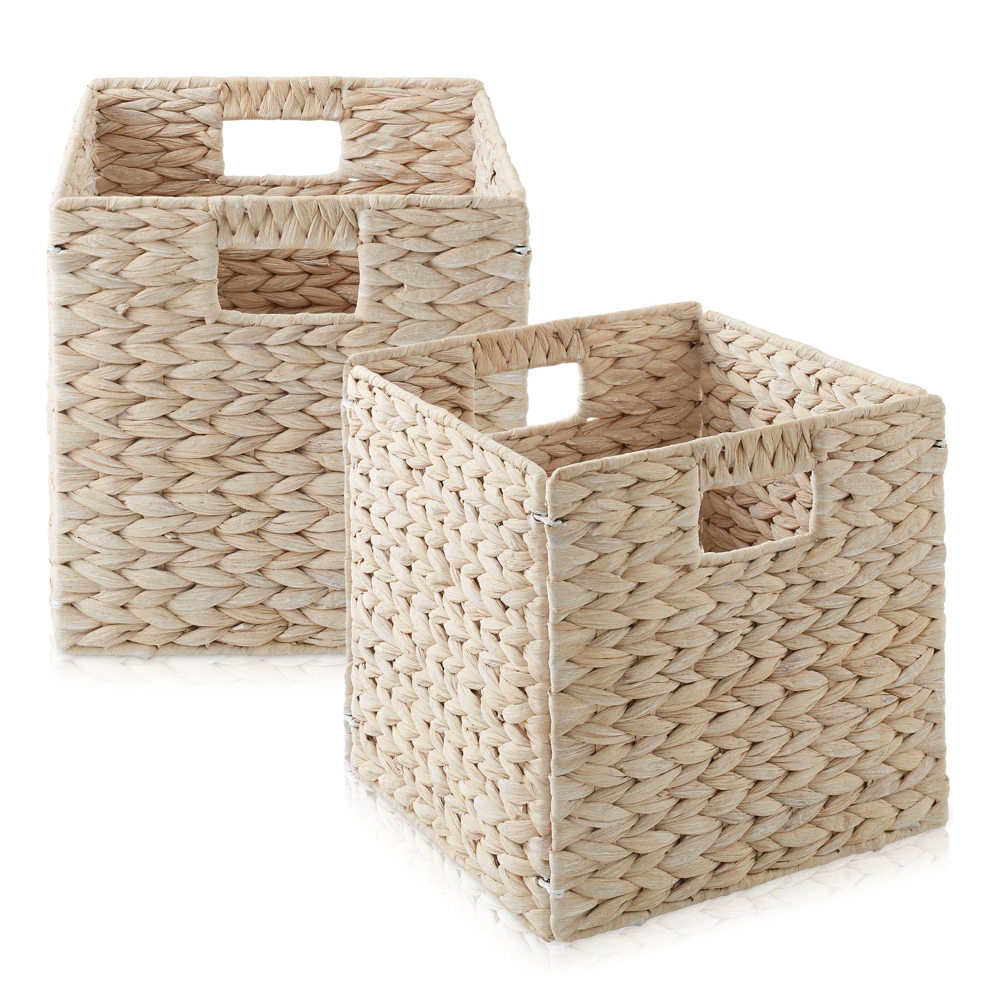 Casafield 10.5" x 10.5" Hyacinth Storage Baskets, Whitewash - Set of 2 Storage Organizers, Woven Wicker Cubes for Bathroom, Bedroom, Laundry, Shelves