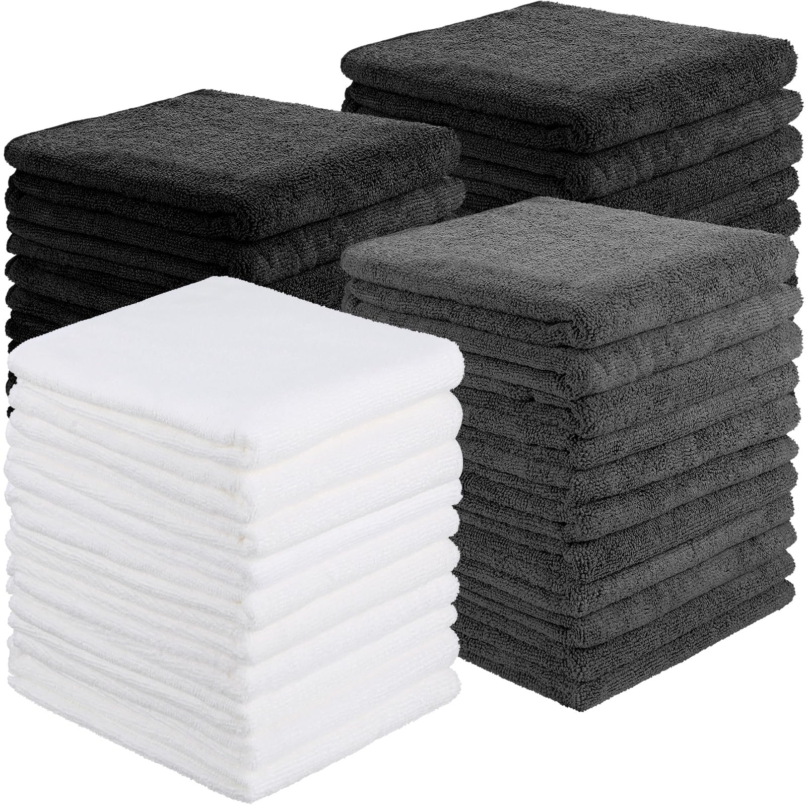 Shimeyao 40 Pack Bleach Proof Towels Microfiber Absorbent Resistant Hair Hand Towels Bulk Quick Dry for Barber Gym Bath Spa Shaving (Black White Grey,