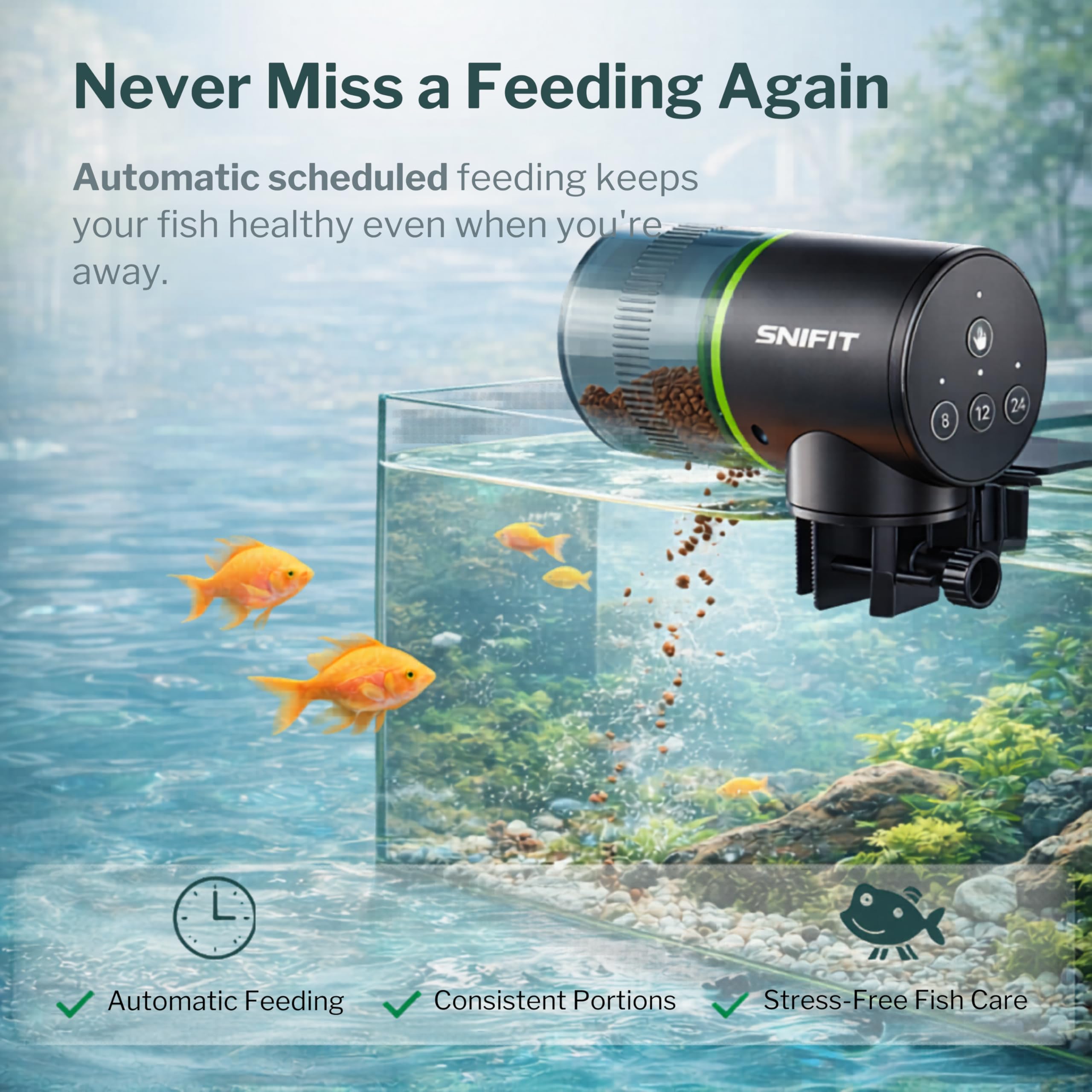 Mangeoire automatique pour aquarium – Distributeur automatique de poissons – avec programme d'alimentation réglable pour la maison ou le bureau et petit réservoir de tortue Betta – Vacances de