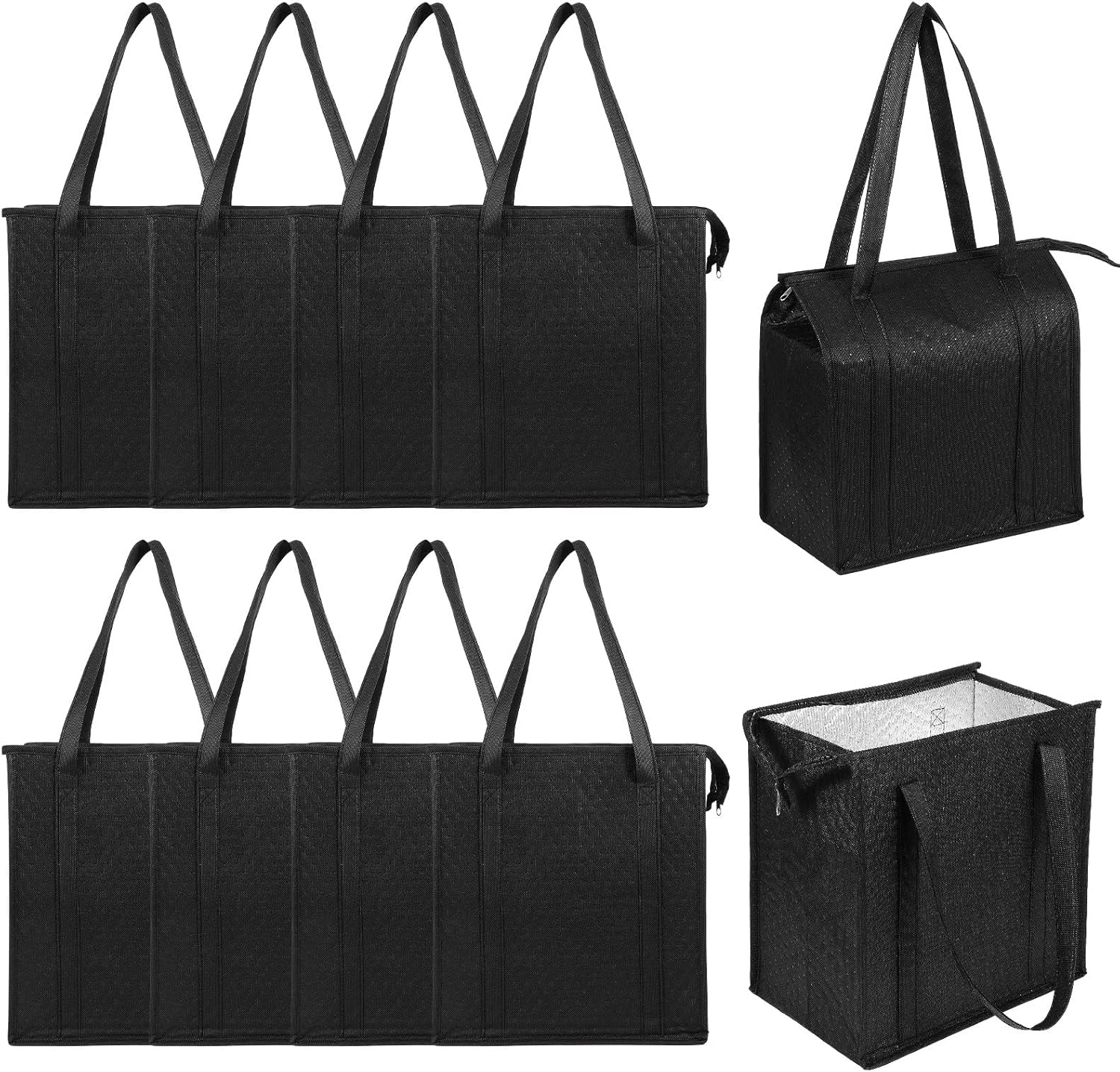 Kifmurase 10PCS Insulated Grocery Bags, 13 x 12 x 7 Inch Large Reusable Insulated Cooler Bags Thermal Totes with Top Zipper for Hot Cold Food Delivery, Large Capacity Groceries Travel Shopping Totes