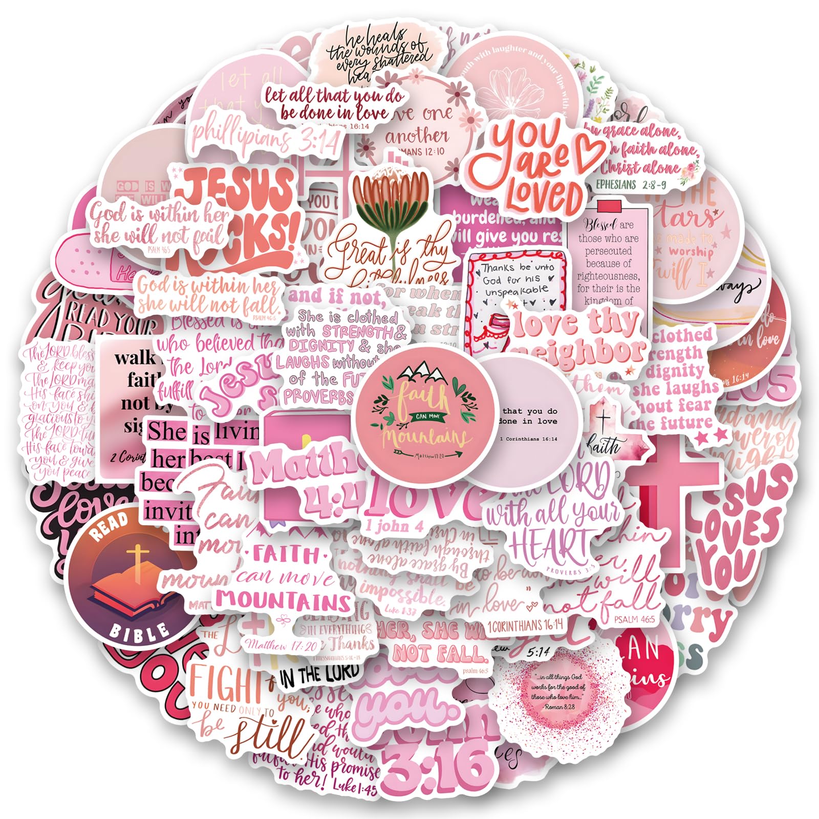 100PCS Pink Christian Stickers Bible Verse Stickers Faith Stickers Religious Stickers Jesus Motivational Stickers Inspirational Stickers God Stickers