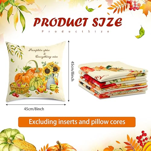 Miniatura 2 de Paquete de 6 fundas de almohada de otoño de 18 x 18 pulgadas, fundas de almohada de cosecha de calabaza, hojas de arce, calabaza, bicicleta, camión,