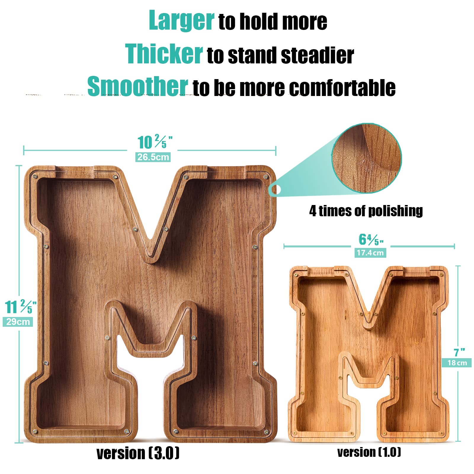 Summidate Salvadanaio con lettera in legno per bambini, A-Z lettera banca dei soldi personalizzato per bambini e bambine | Regalo di compleanno con banca di monete per bambini