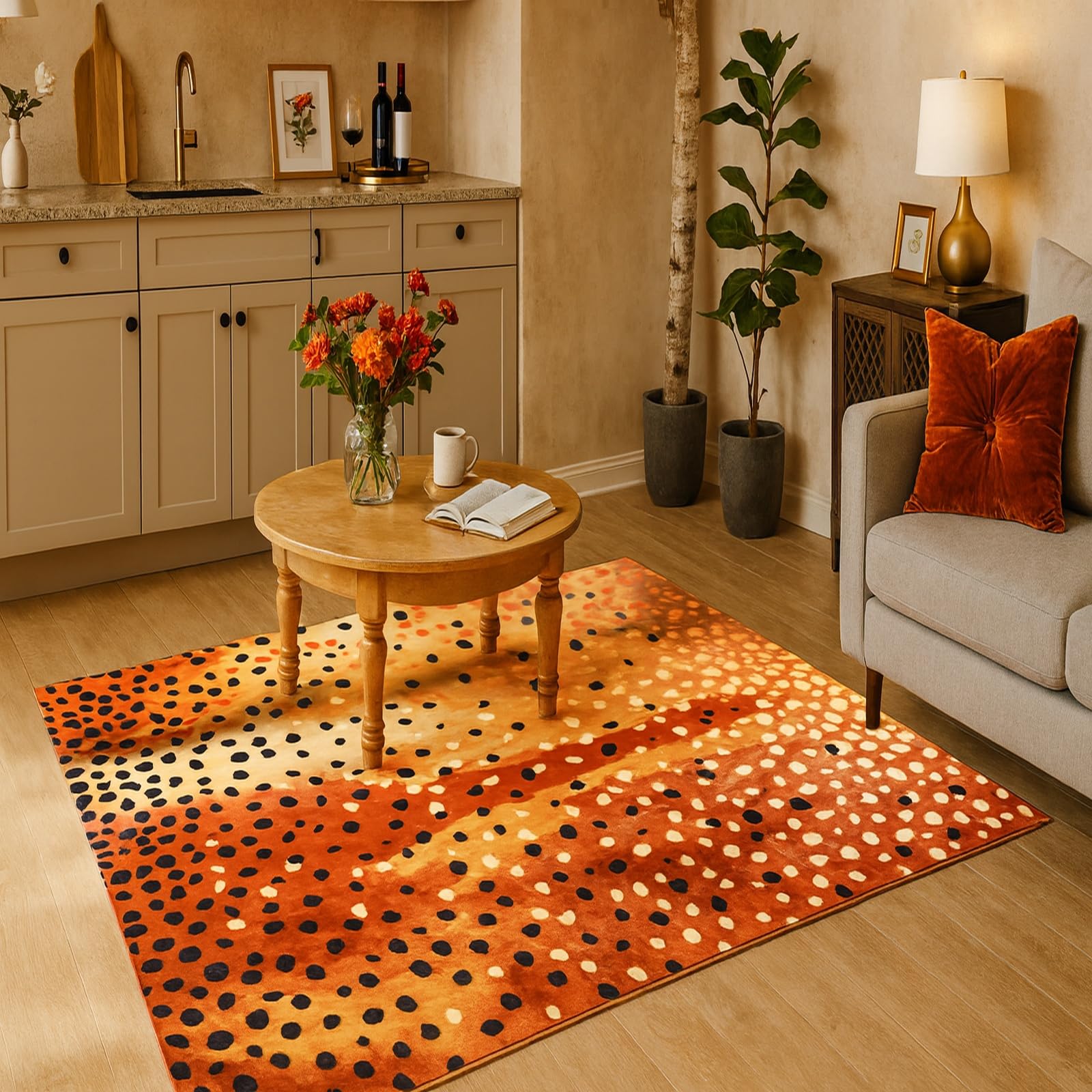Tapis de couloir lavable 90x150 cm antidérapant abstrait orange pour sécuriser vos passages