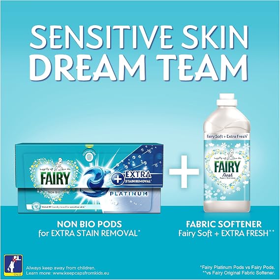 Fairy Non Bio PODS® Washing Liquid Laundry Capsules 19 Washes, Platinum, With Extra Stain Removal For Sensitive Skin