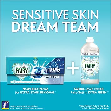 Fairy Non Bio PODS® Washing Liquid Laundry Capsules 19 Washes, Platinum, With Extra Stain Removal For Sensitive Skin