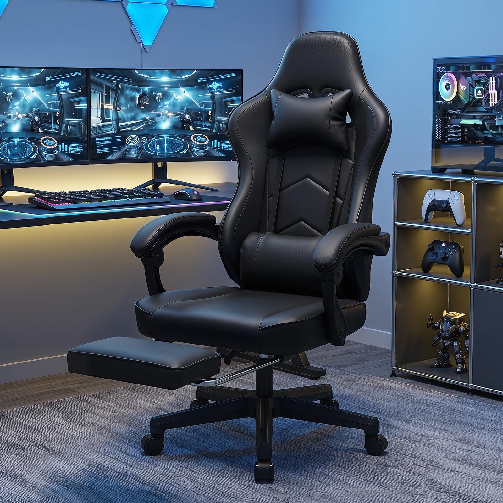 ELECWISH Gaming Chair with Footrest, Comfy High Back Video Game Chairs