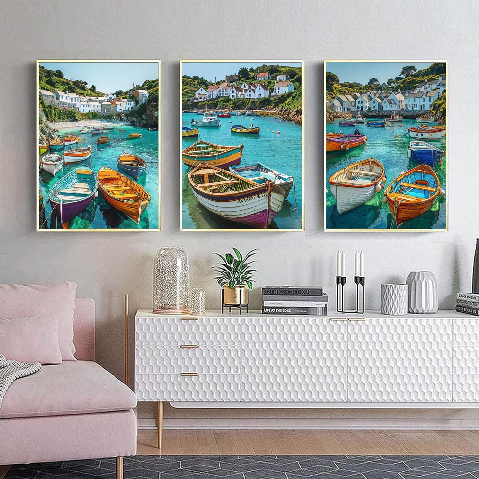 Cnyaunfi 3 Pezzi Oceano Pittura Diamante Fai-Da-Te 5D Blu Diamond Painting Kit Completo per, Hobby Creativi Adulti, Pittura Diamante Artigianale Per La Decorazione Della Parete Di Casa 60x80cm YF-3089
