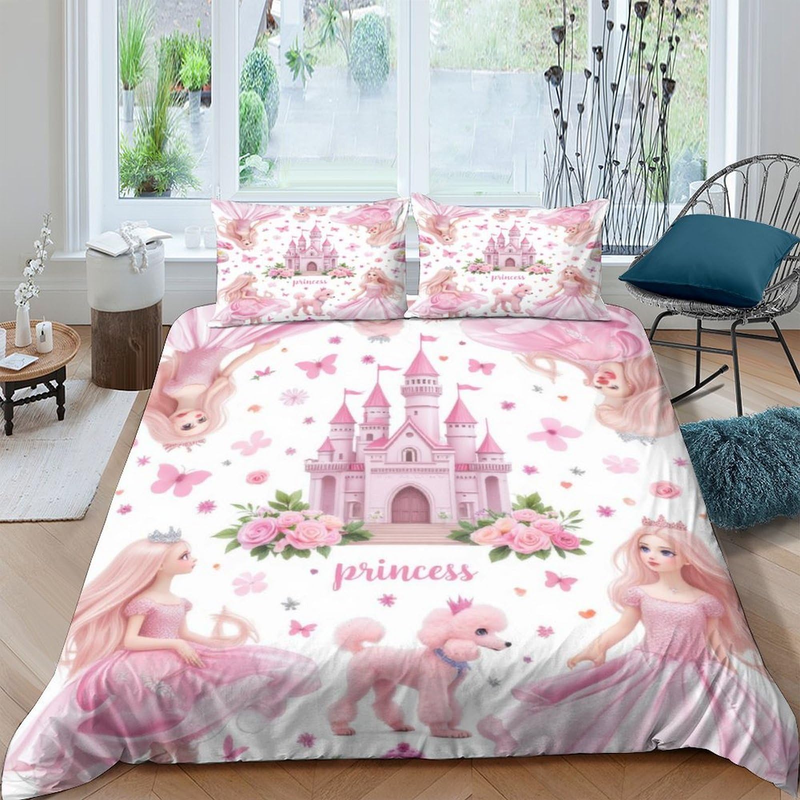 Ctjqhvkz Style-9 3D Printed Pink Princess Castle Fitted Sheet Microfiber Soft Bed Cover For Bedroom Dorm Room Decor Mattress Protection Single（135X200cm）