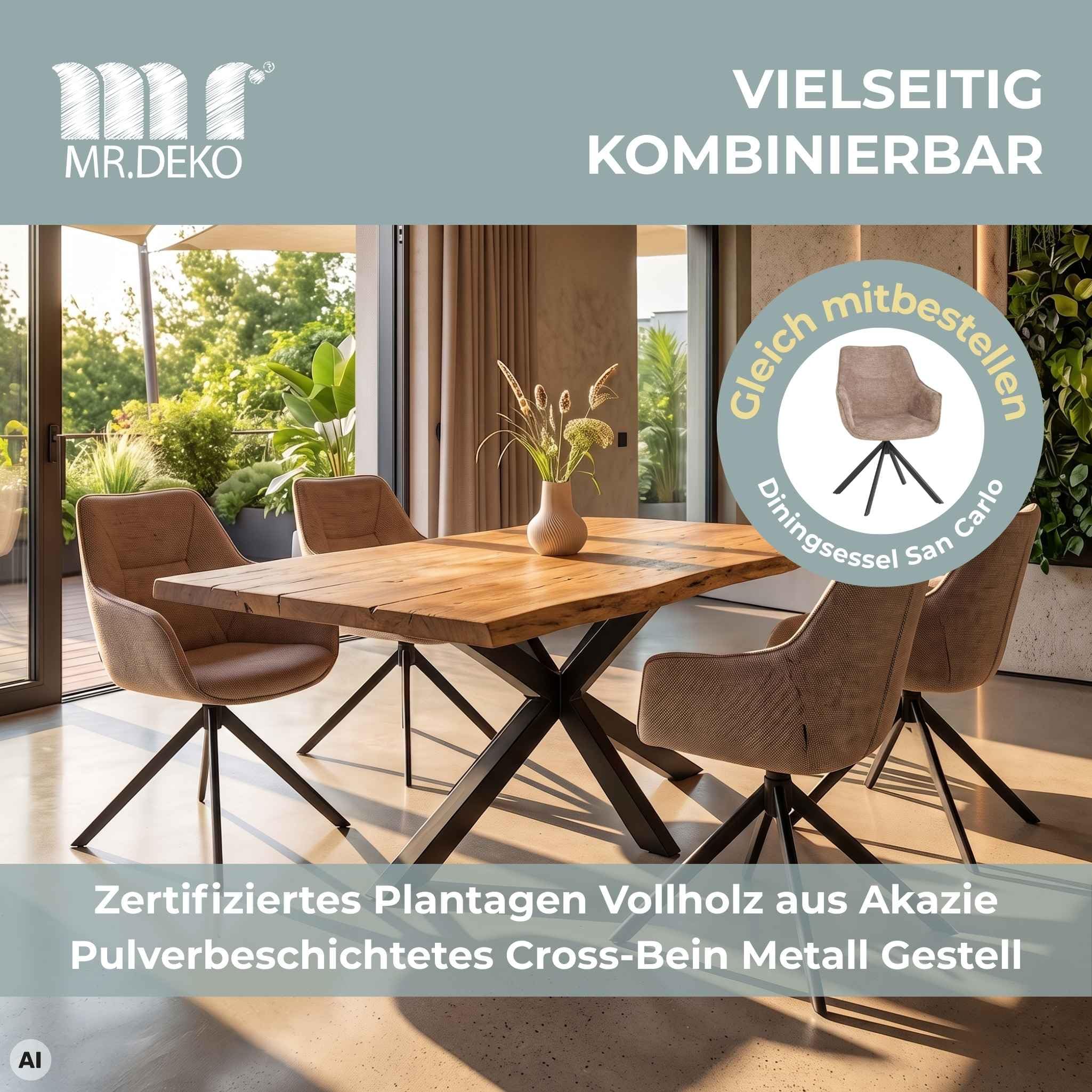 MR. DEKO Esstisch Baumkante Catania | Küchentisch Massiv-Holz 160x90x76cm