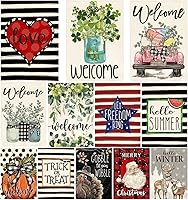 AVOIN colorlife Set of 12 Seasonal Holiday Garden Flags 12x18 Inch Double Sided - Weatherproof Outdoor Yard Farmhouse Decor