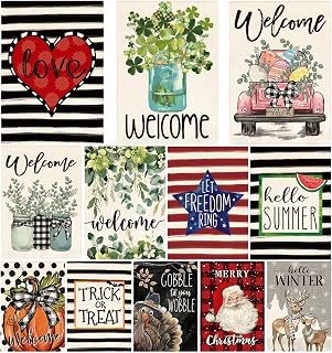 AVOIN colorlife Set of 12 Seasonal Holiday Garden Flags 12x18 Inch Double Sided - Weatherproof Outdoor Yard Farmhouse Decor