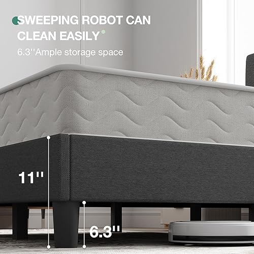 Miniatura 4 de Novilla Base de cama tamaño matrimonial con plataforma tapizada de tamaño completo con cabecera ajustable, fuerte capacidad de peso, no necesita