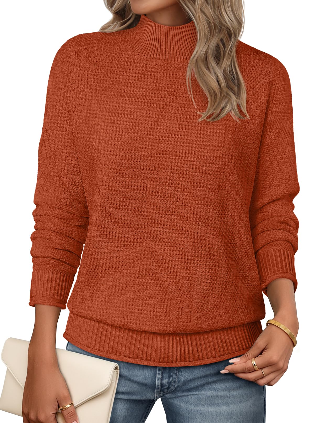MEROKEETY Womens Turtleneck Long Sleeve Fall Cozy Knit Sweater 2026 Trendy | Loose Pullover, Ribbed Hem, Solid Color, Drop Shoulder, Casual Jumper Top, Cozy Outfits, Fall Fashion, Warm Winter Clothing