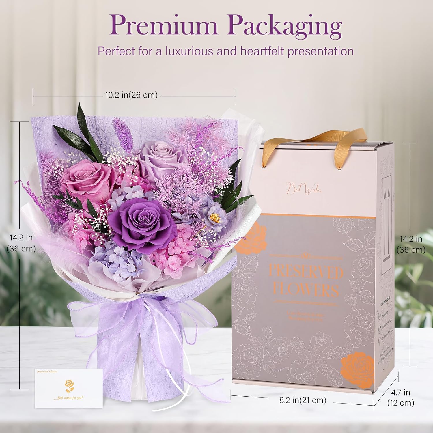 Preserved Bouquet of Flowers - 3 Roses & Flowers for Delivery, Long-Lasting Real Lavender Forever Flowers, Anniversary Birthday Valentine Gifts for Women Mom Grandma Her Wife Girlfriend - Image 7