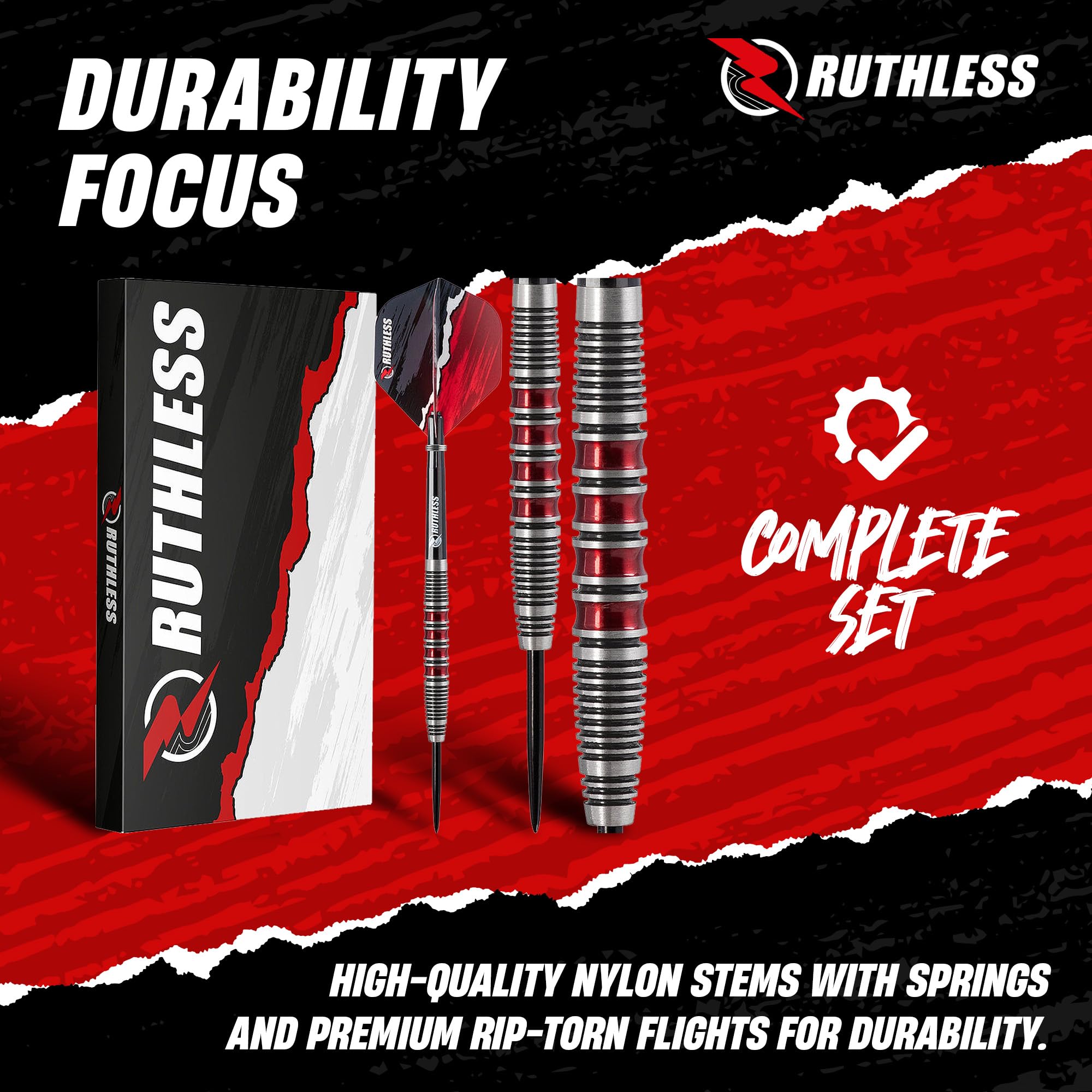 RUTHLESS Red Falcon - Set di freccette professionali in tungsteno, 22 g e 24 g, con alette e steli