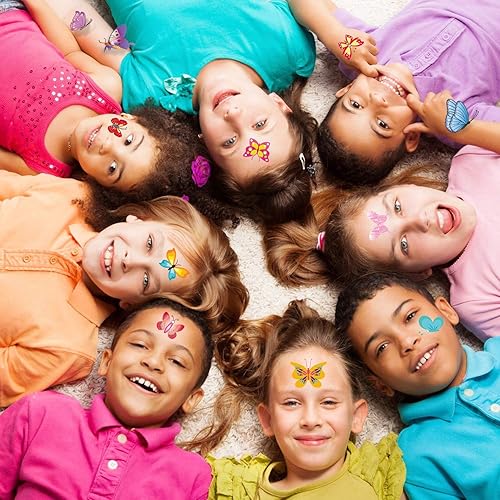 Miniatura 8 de Tatuajes temporales para niños (80 unidades), tatuajes de mariposas coloridas de Konsait para niños y niñas, suministros de fiesta de cumpleaños,