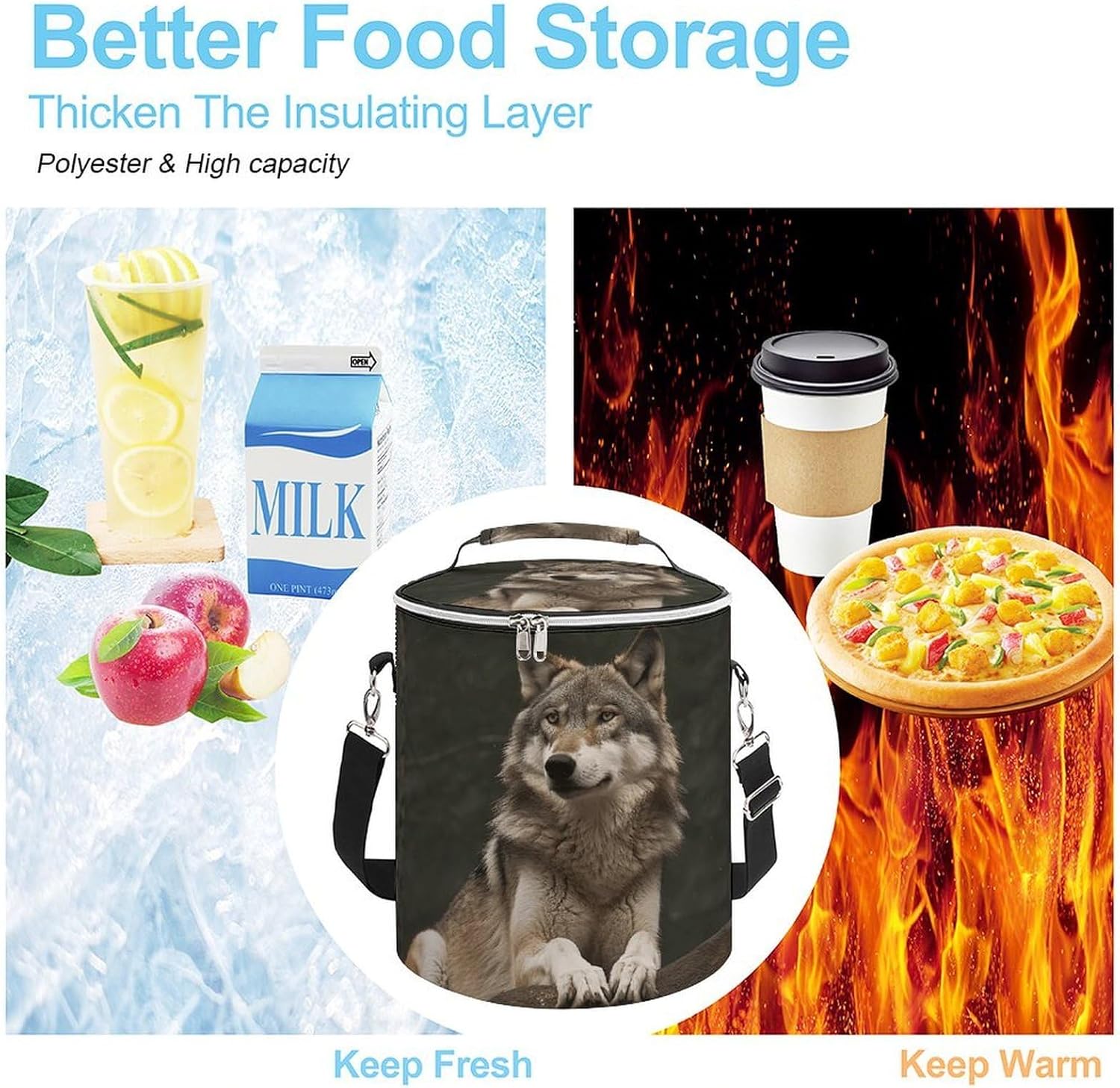 Gray Wolf Lunch Bag 15L, Insulated Picnic Basket with Leakproof Design - Large Cooler Tote for Camping, Beach, Hiking & Groceries