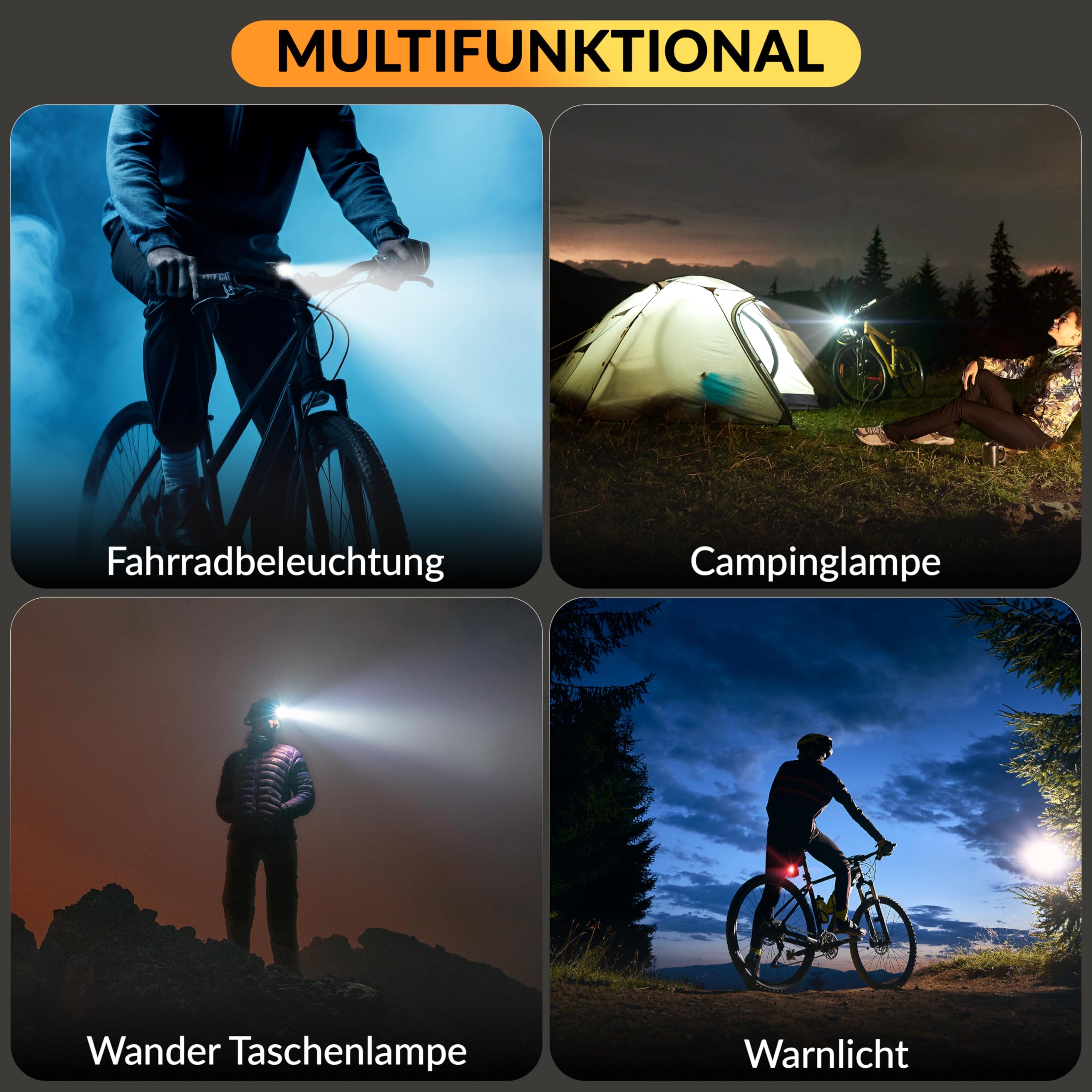Edge Razor 60 Lux – Set di luci per bicicletta – Batteria per bicicletta con luce posteriore – Omologato StVZO, ricarica USB, funzione luce freno – Resistente agli spruzzi d'acqua IPX4 – Lampada da